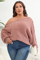 Light Gray Plus Size One Shoulder Beaded Sweater Clothing