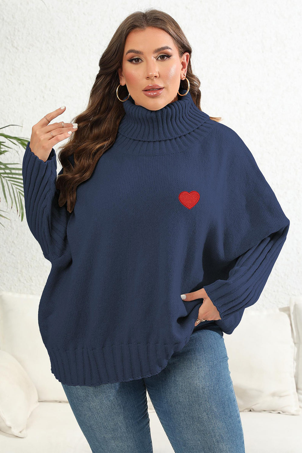 Antique White Plus Size Turtle Neck Long Sleeve Sweater Clothing