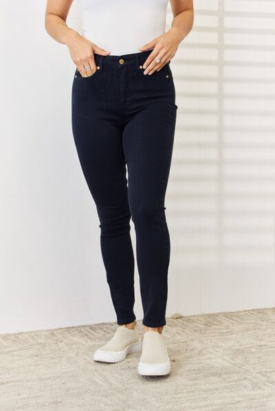 Light Gray Judy Blue Full Size Garment Dyed Tummy Control Skinny Jeans Denim