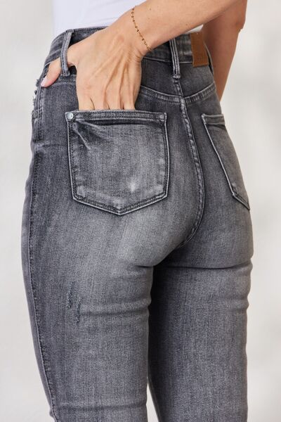 Dim Gray Judy Blue Full Size High Waist Tummy Control Release Hem Skinny Jeans Plus Size Clothing