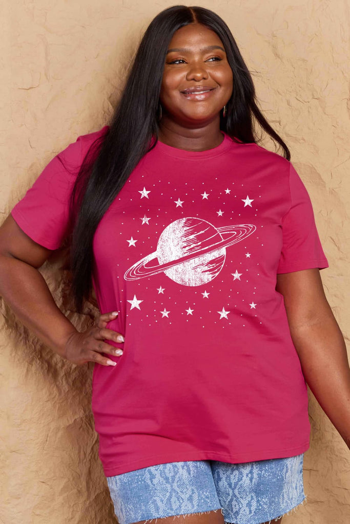 Maroon Girls Are From Saturn Planet Graphic Cotton T-Shirt Graphic Tees