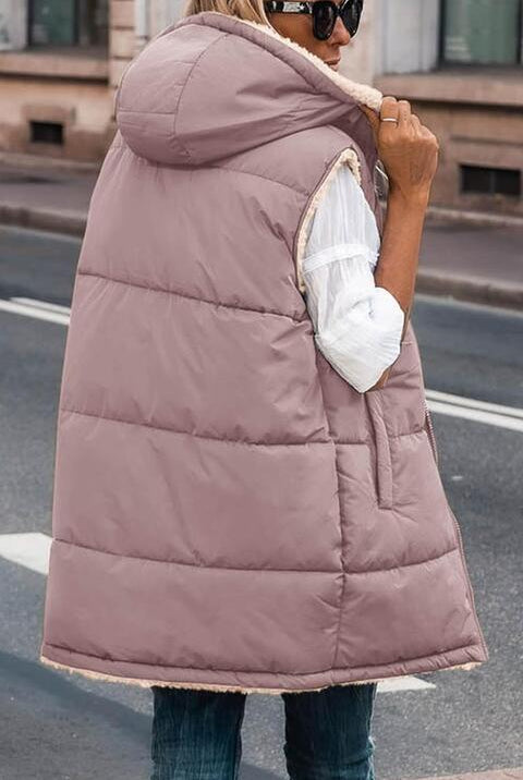Slate Gray Zip-Up Longline Hooded Vest Winter Accessories