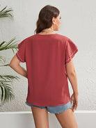 Gray Take A Hike Plus Size Contrast V-Neck Layered Flutter Sleeve Blouse Plus Size Tops