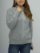Light Slate Gray Cable-Knit Mock Neck Sweater Clothing