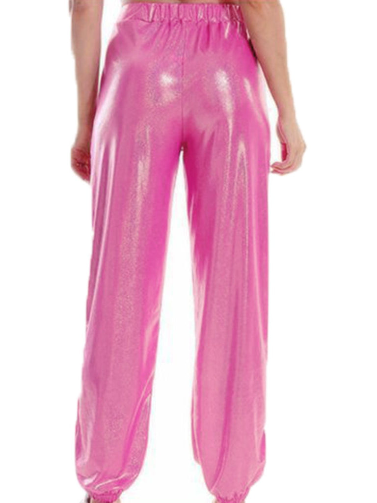 Pale Violet Red Golden Days Glitter Elastic Waist Pants with Pockets Pants