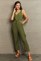 Rosy Brown Tied Sleeveless Jumpsuit with Pockets Clothing