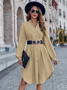 Rosy Brown Notched Neck Long Sleeve Dress Clothing