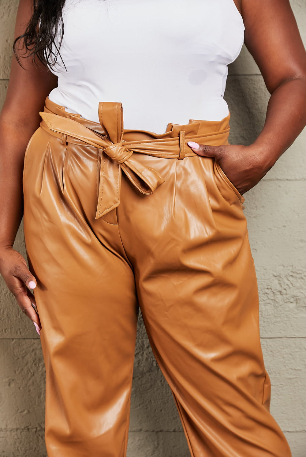 Sienna Powerful You Full Size Faux Leather Paperbag Waist Pants Pants