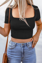 Gray Square Neck Ribbed Crop Top Clothes