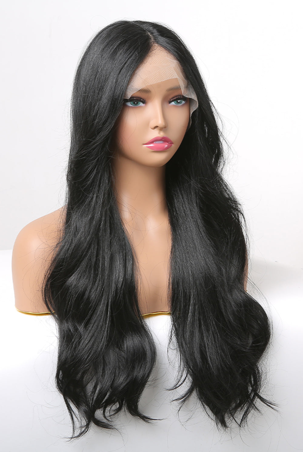 Dark Slate Gray Waves 13*2" Lace Front Wigs Synthetic Long Wavy 24" 150% Density- Black Wigs