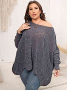 Dark Slate Gray Plus Size Round Neck Batwing Sleeve Sweater Plus Size Clothes