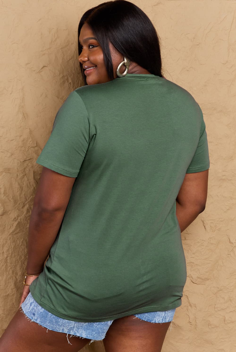 Dark Olive Green TEACHER VIBES Graphic Cotton T-Shirt Graphic Tees