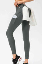 Dark Slate Gray Full Size Slim Fit High Waist Long Sports Pants with Pockets activewear