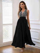 Light Gray Contrast Sequin Sleeveless Maxi Dress Holiday