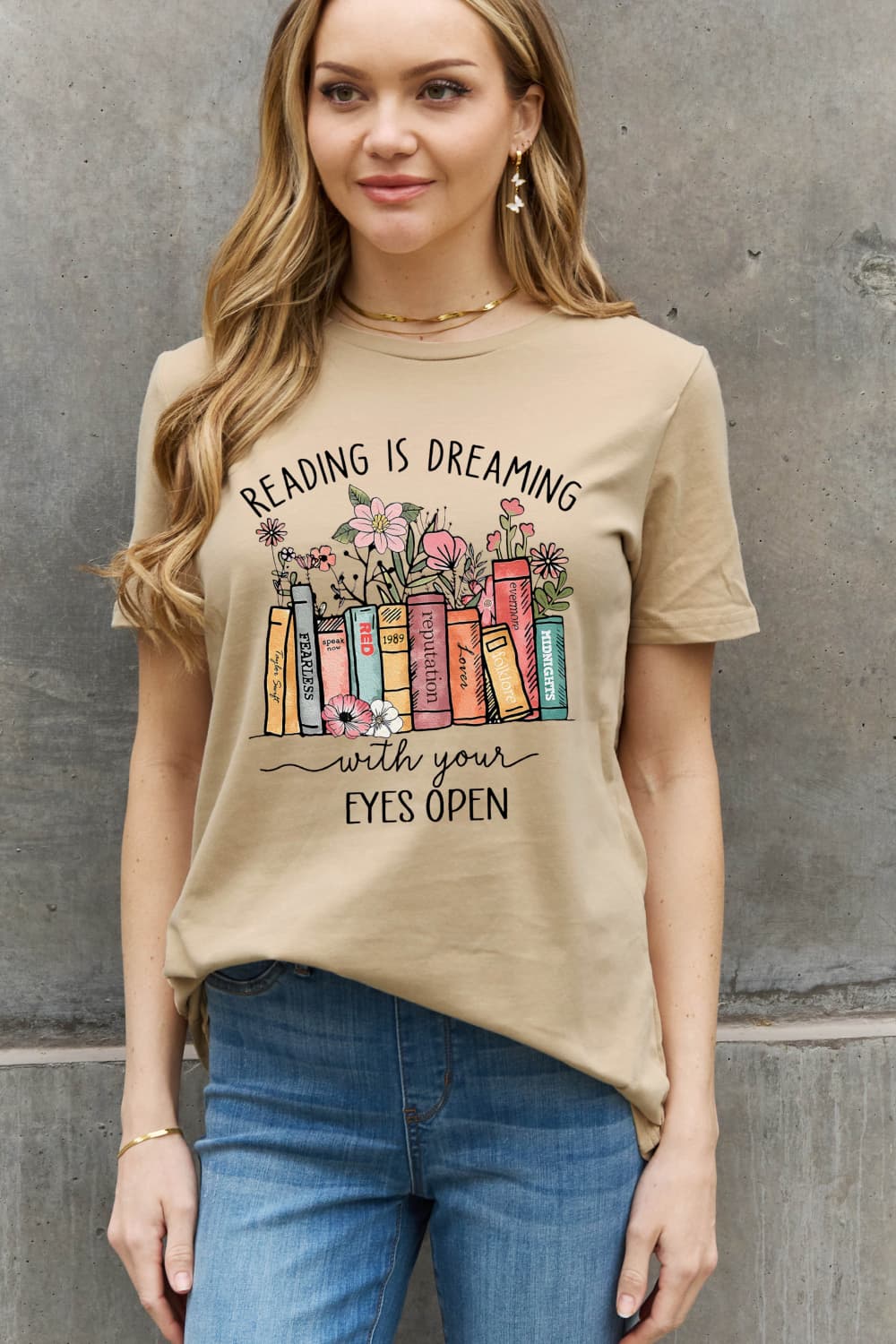 Rosy Brown Simply Love Simply Love Full Size READING IS DREAMING WITH YOUR EYES OPEN Graphic Cotton Tee