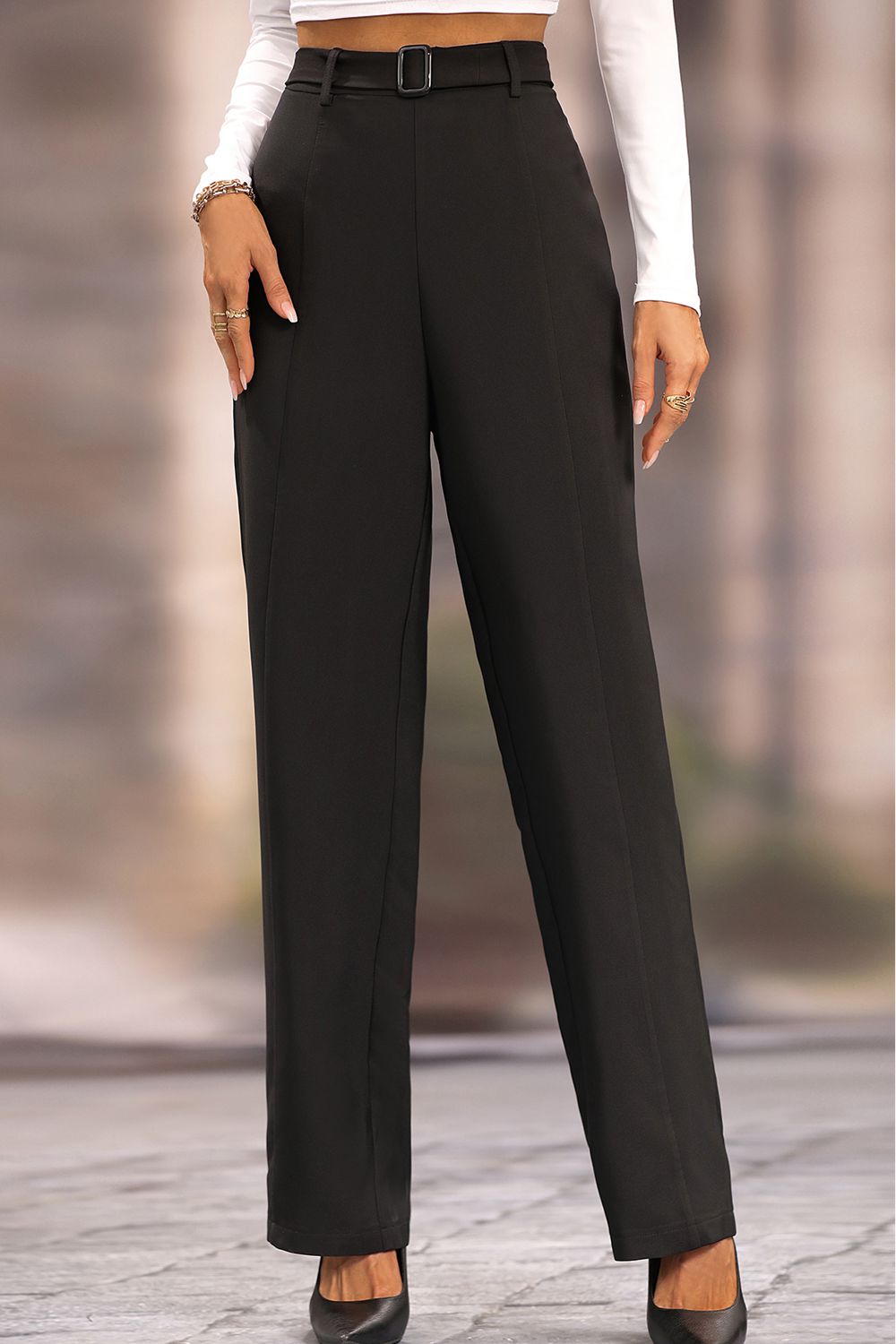 Rosy Brown Enchanted Elegance Long Loose Fit Straight Pants Pants