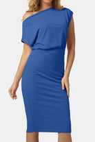 Dark Slate Blue Embrace Elegance Boat Neck Short Sleeve Knee-Length Dress Knee Length Dresses
