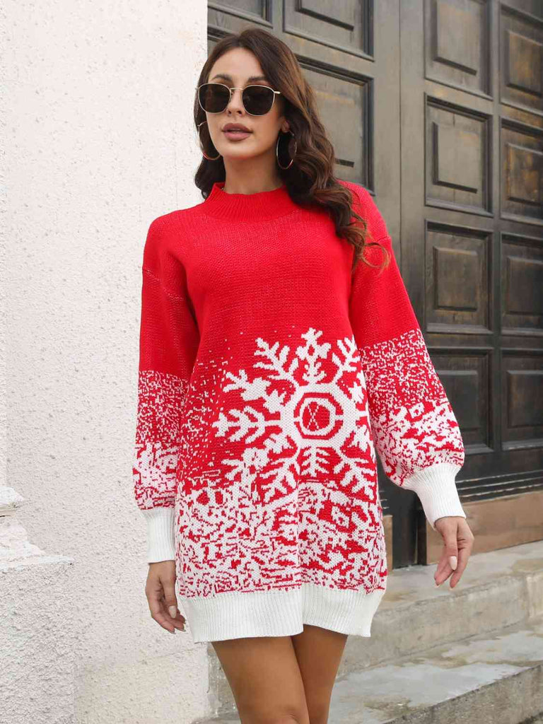 Light Gray Snowflake Pattern Sweater Dress Gifts