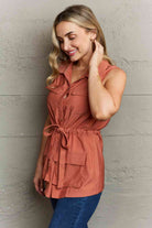 Rosy Brown Ninexis Follow The Light Sleeveless Collared Button Down Top Clothing