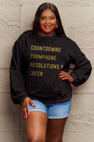 Tan Simply Love Full Size COUNTDOWNS CHAMPAGNE RESOLUTIONS & CHEER Round Neck Sweatshirt Plus Size Clothing