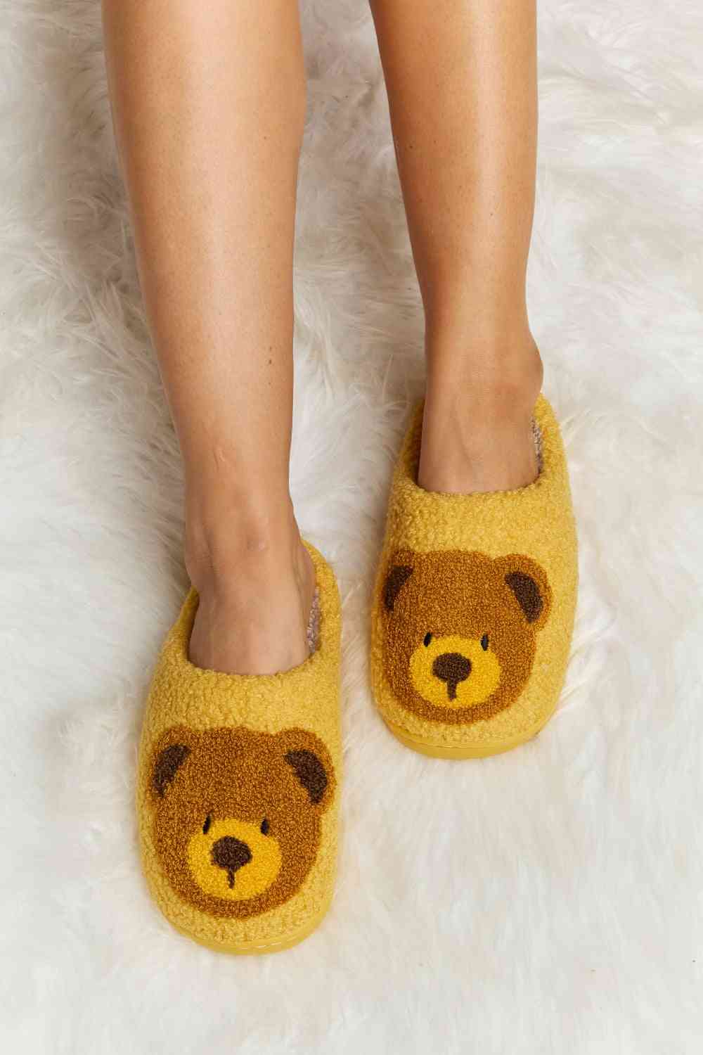 Gray Melody Teddy Bear Print Plush Slide Slippers Gifts