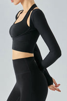 Light Gray Mind Over Matter Ribbed Faux Layered Halter Neck Cropped Sports Top activewear
