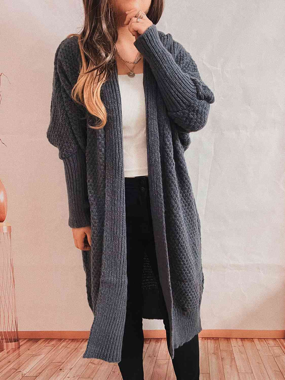 Gray Open Front Longline Cardigan Holiday