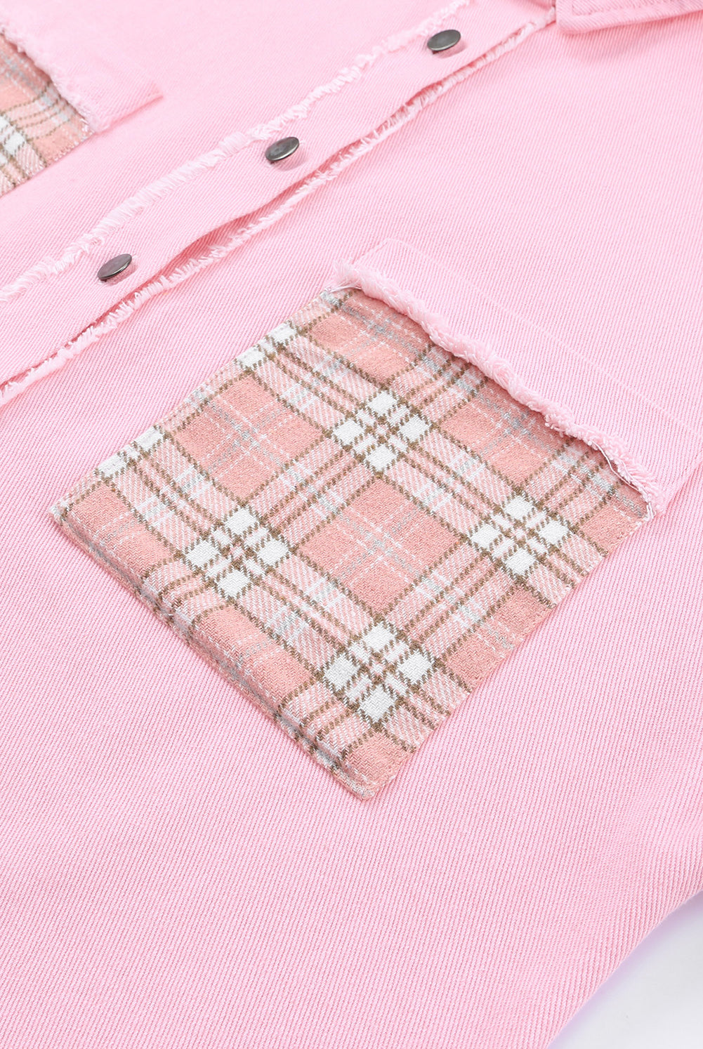 Pink Plaid Raw Trim Shacket Coats & Jackets