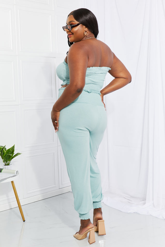 Lavender Zenana Full Size Stylish Comfort Smocked Tube Top & Joggers Set Outfit Sets