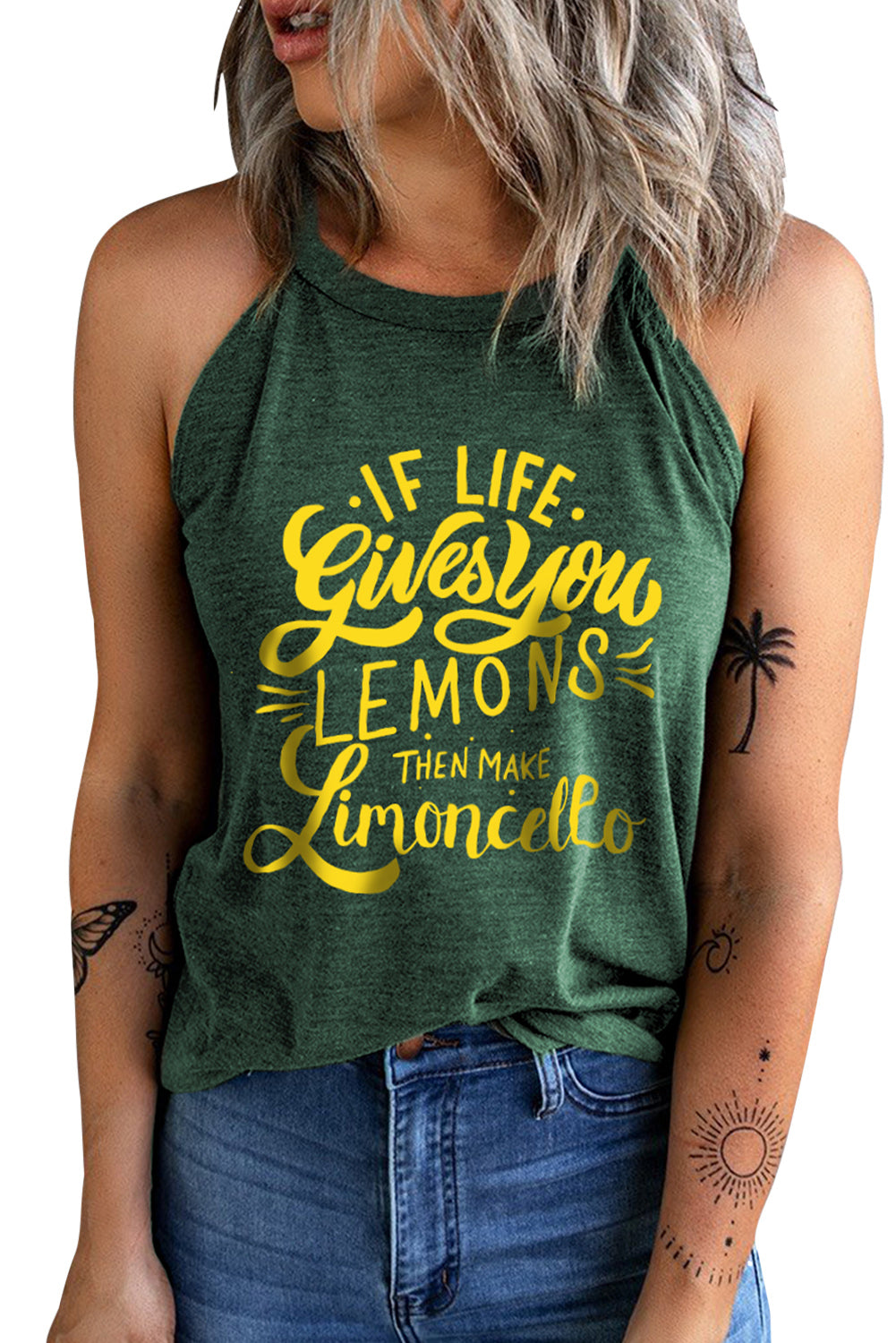 Dark Slate Gray Slogan Graphic Round Neck Tank Tops