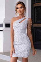 Gray Contrast Sequin Sleeveless Mini Dress Holiday