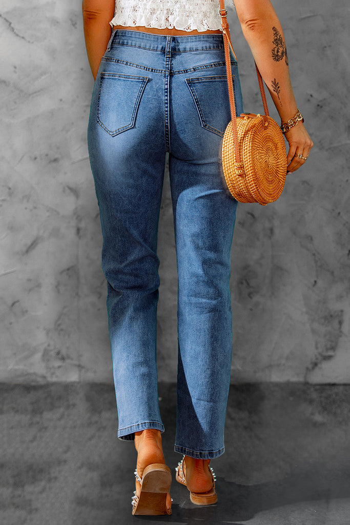 Dim Gray Be A Queen High Waist Distressed Straight Leg Jeans Pants