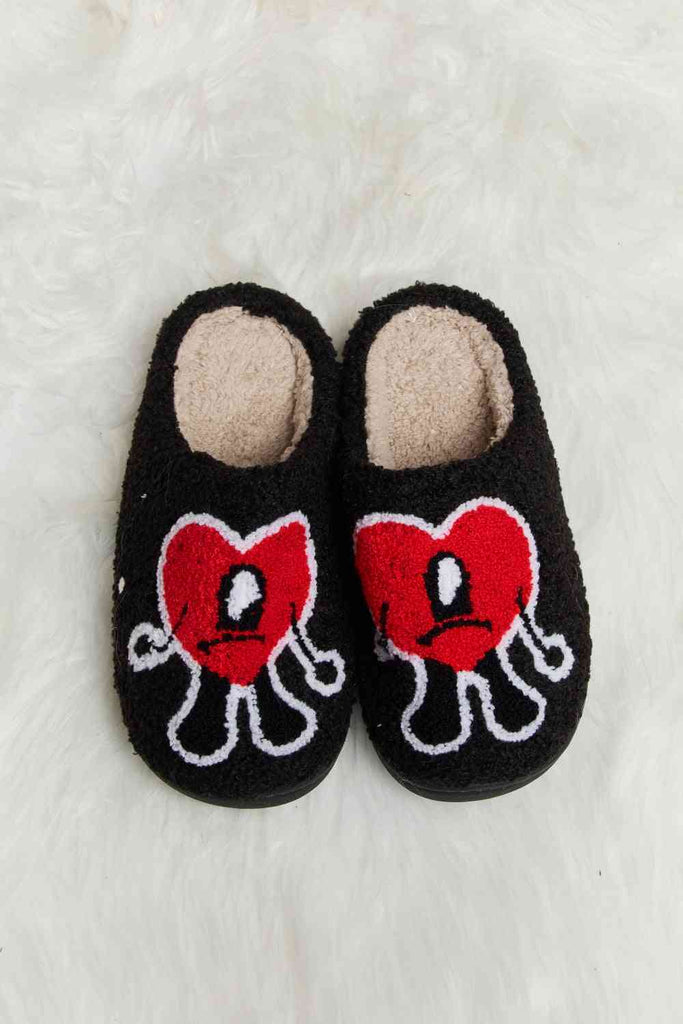 Light Gray Melody Love Heart Print Plush Slippers Gifts