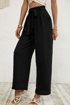 Light Gray The First Sign Of Spring Belted Pleated Waist Wide Leg Pants Pants