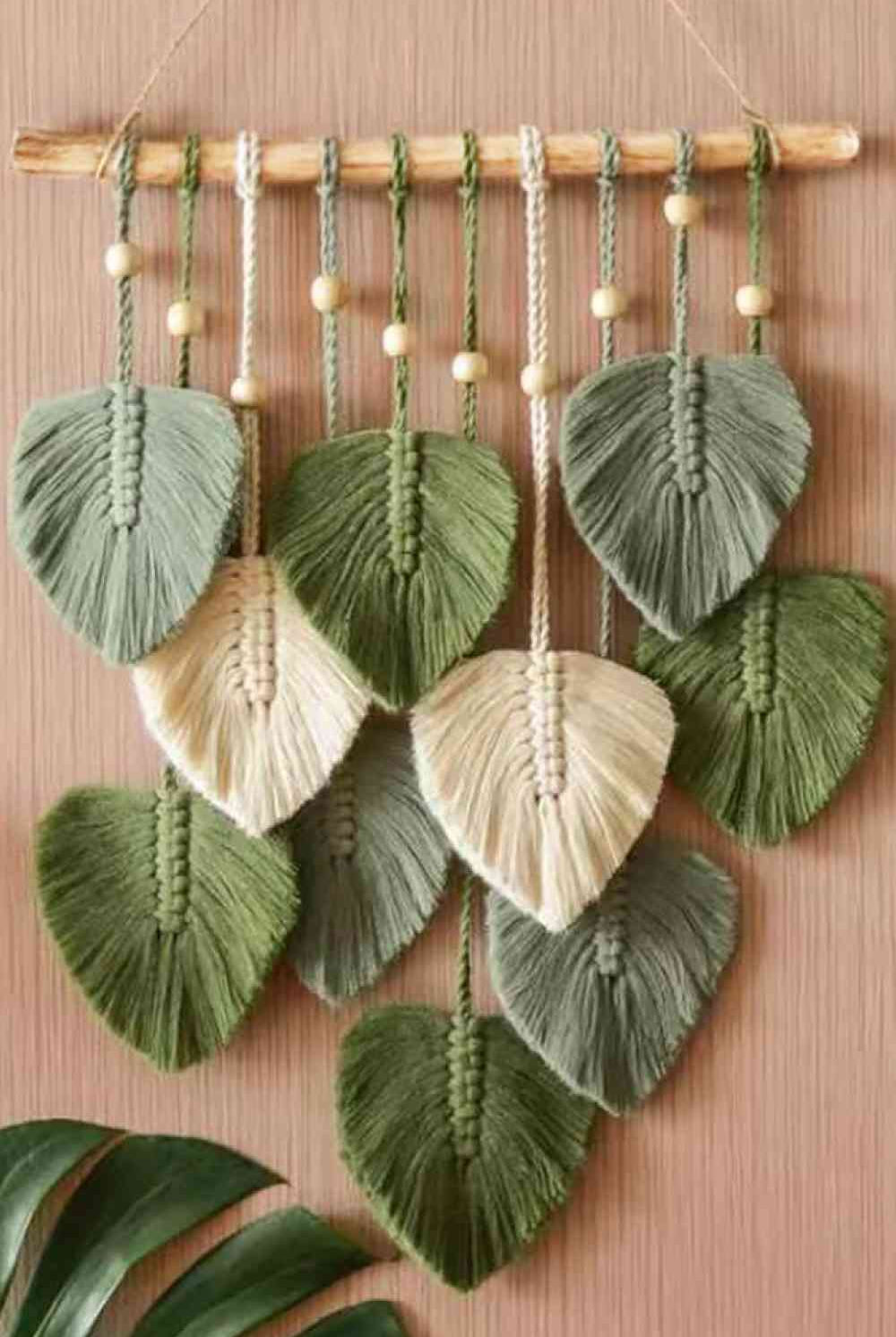 Rosy Brown Looking Good Macrame Leaf Bead Wall Hanging Home Decor