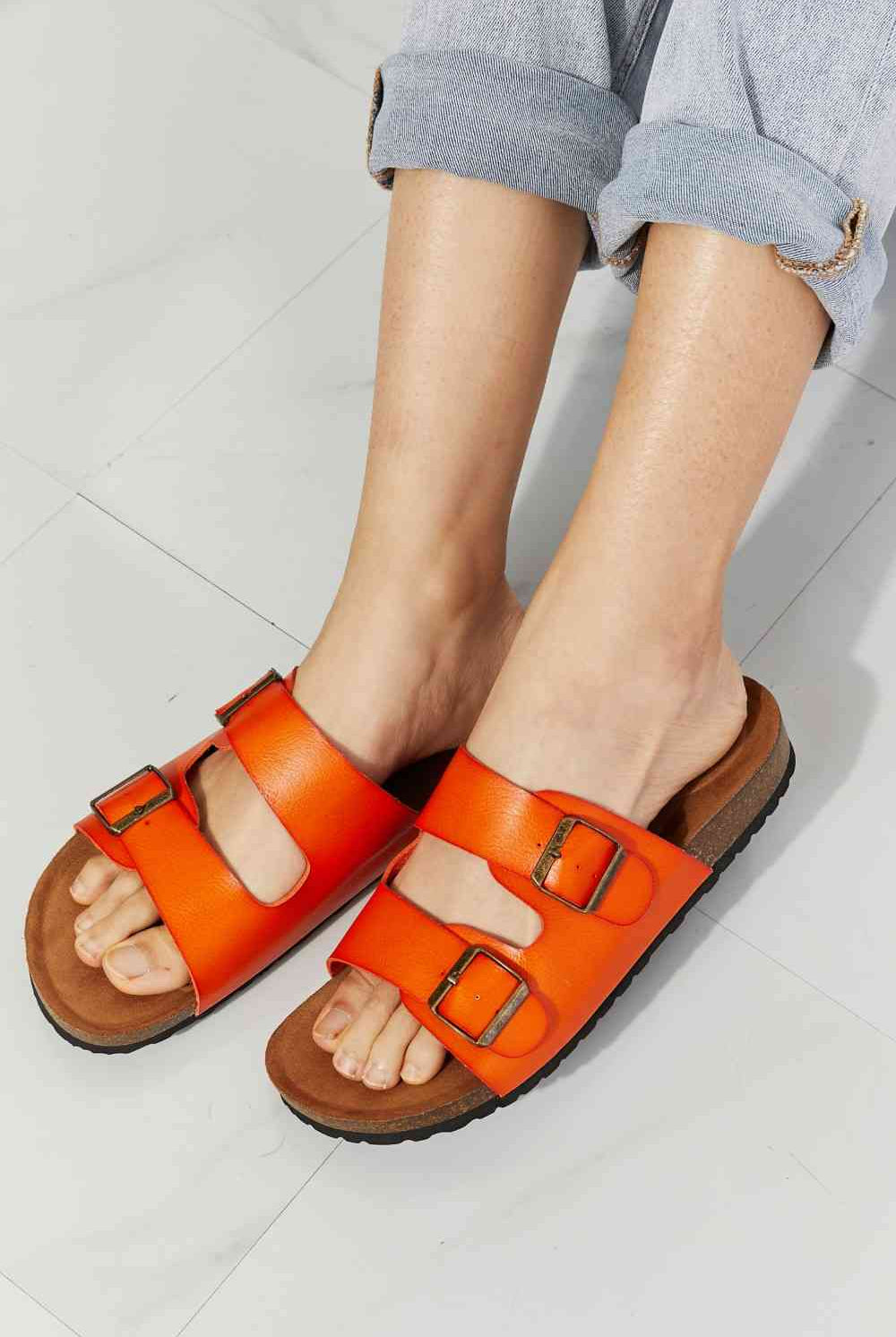 Light Gray MMShoes Feeling Alive Double Banded Slide Sandals in Orange Shoes