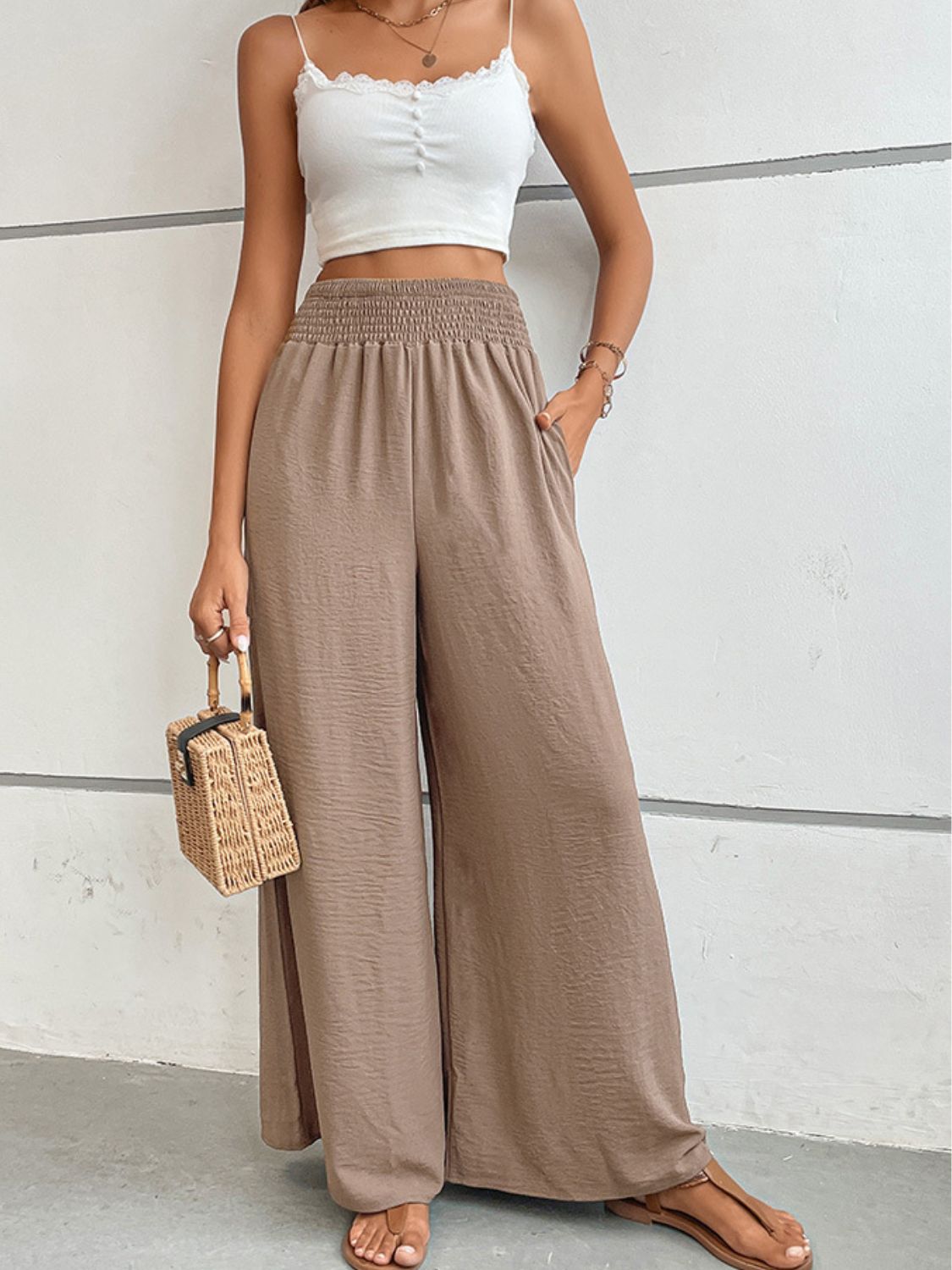 Gray Wide Waistband Relax Fit Long Pants