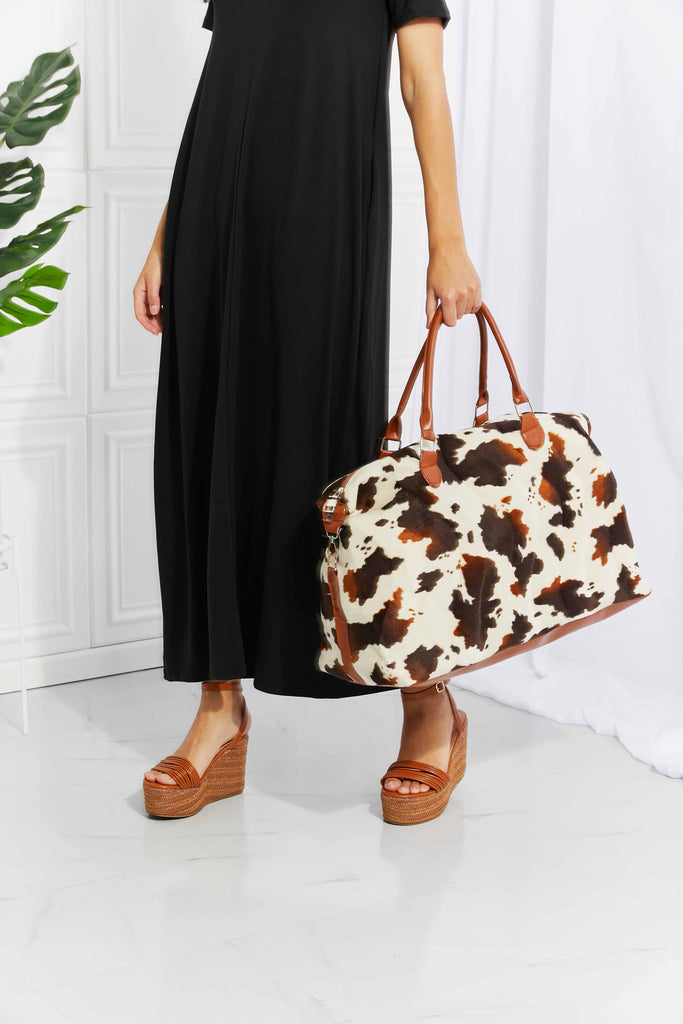 Black Cow Animal Print Plush Weekender Bag Travel Bag