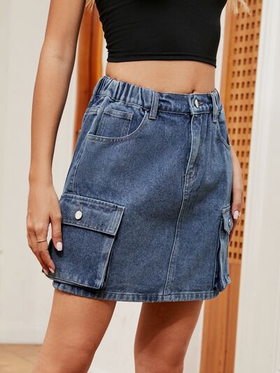 Dark Slate Gray High Waist Denim Skirt Denim