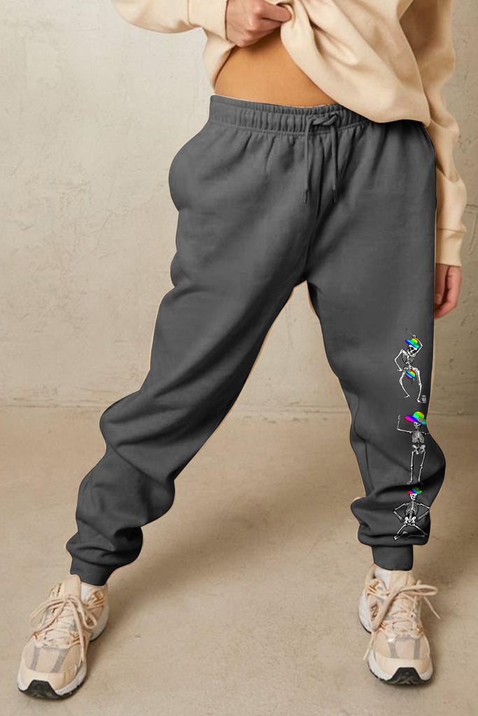 Rosy Brown Simply Love Full Size SKELETON Graphic Sweatpants Sweatpants