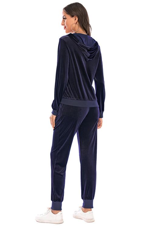 Dark Slate Gray Zip-Up Hooded Jacket and Pants Set New Year Looks