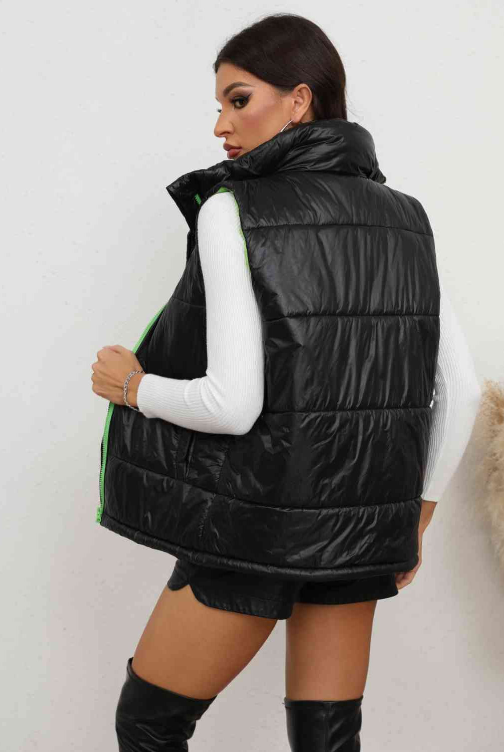 Black Zip-Up Collared Vest Winter Accessories