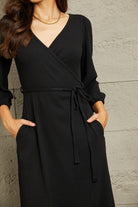 Black Culture Code Full Size Surplice Flare Ruching Dress Clothing