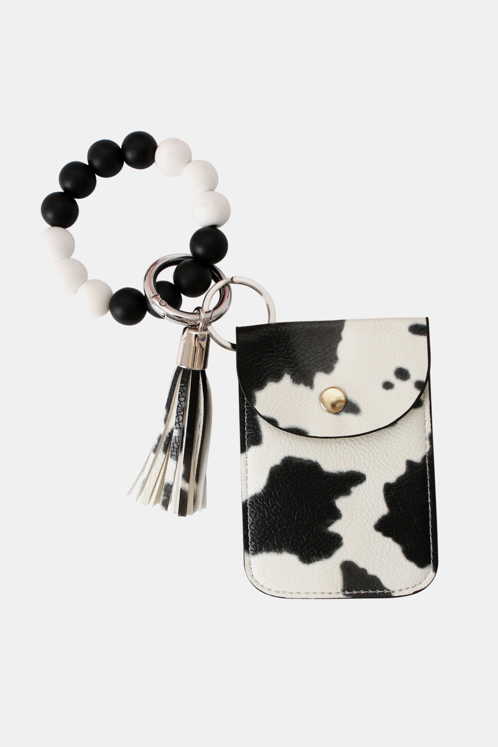 White Smoke Bead Wristlet Key Chain with Wallet