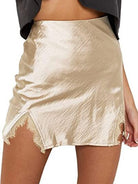Tan Magical Lace Detail Slit Mini Skirt Mini Skirts