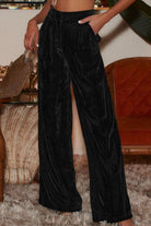 Black Loose Fit High Waist Long Pants with Pockets Clothes
