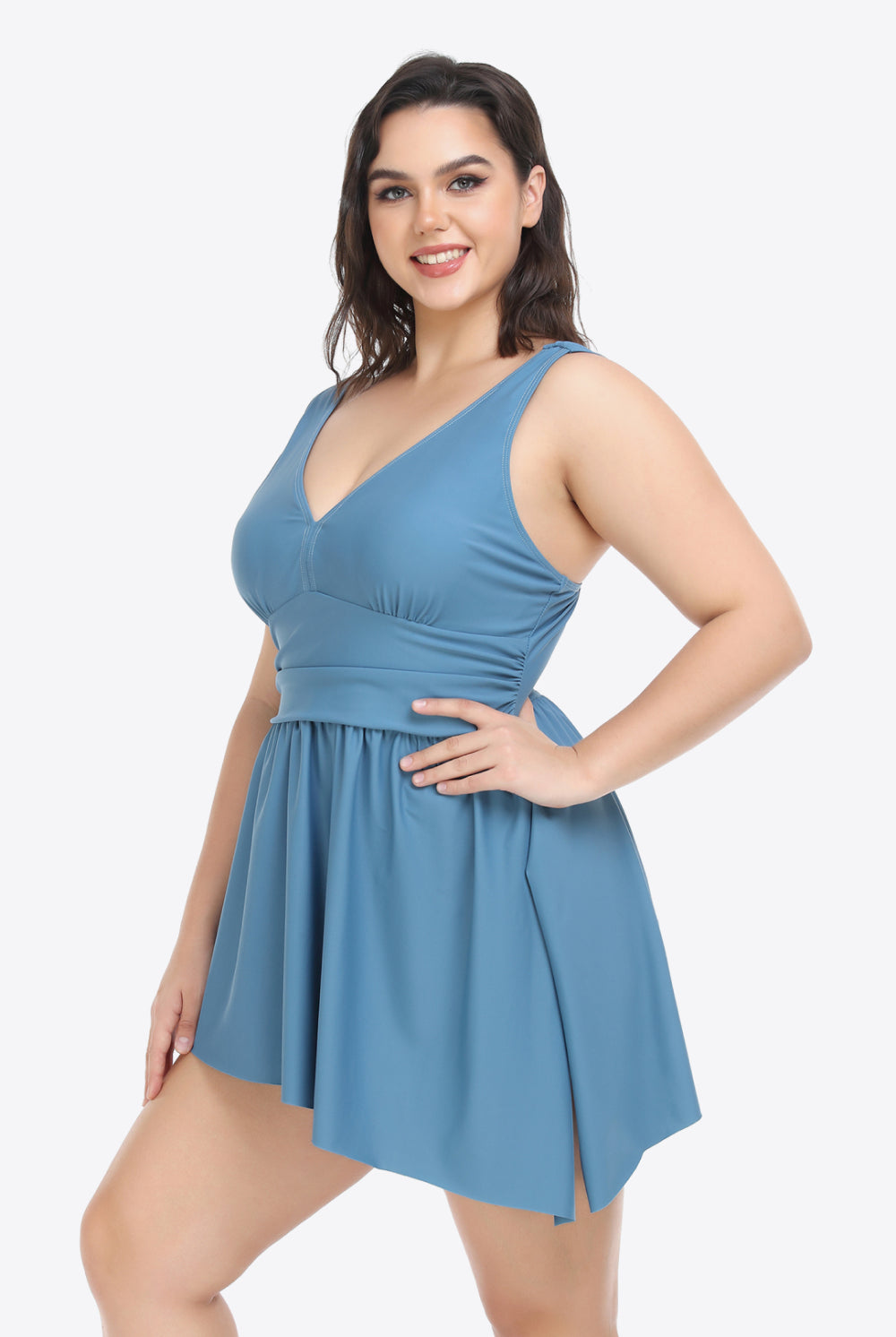 Slate Gray Plus Size Plunge Sleeveless Two-Piece Swimsuit Plus Size Clothes
