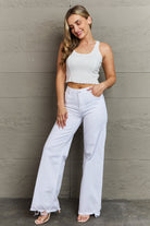 Light Slate Gray RISEN Raelene Full Size High Waist Wide Leg Jeans in White