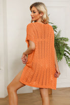 Tan Openwork Side Slit Knit Dress Clothing