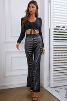 Light Gray Double Take Sequin High Waist Flared Pants Holiday